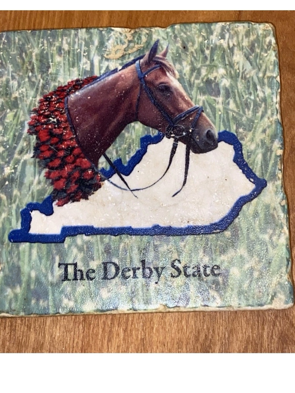 KENTUCKY "THE DERBY STATE" PAINTED TILE ON WOOD WALL HANGING